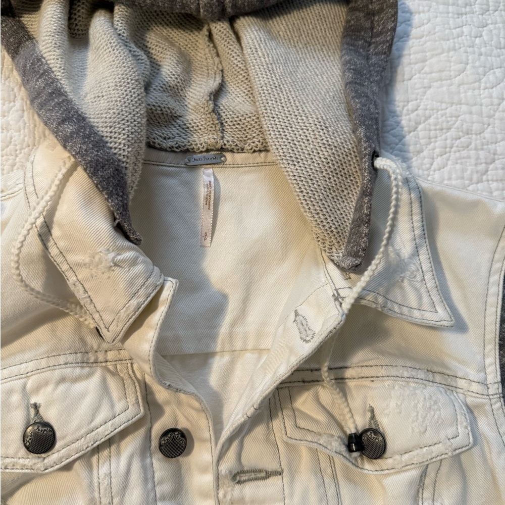 Free People White and Gray Hooded Jacket Size Small - Picture 2 of 4